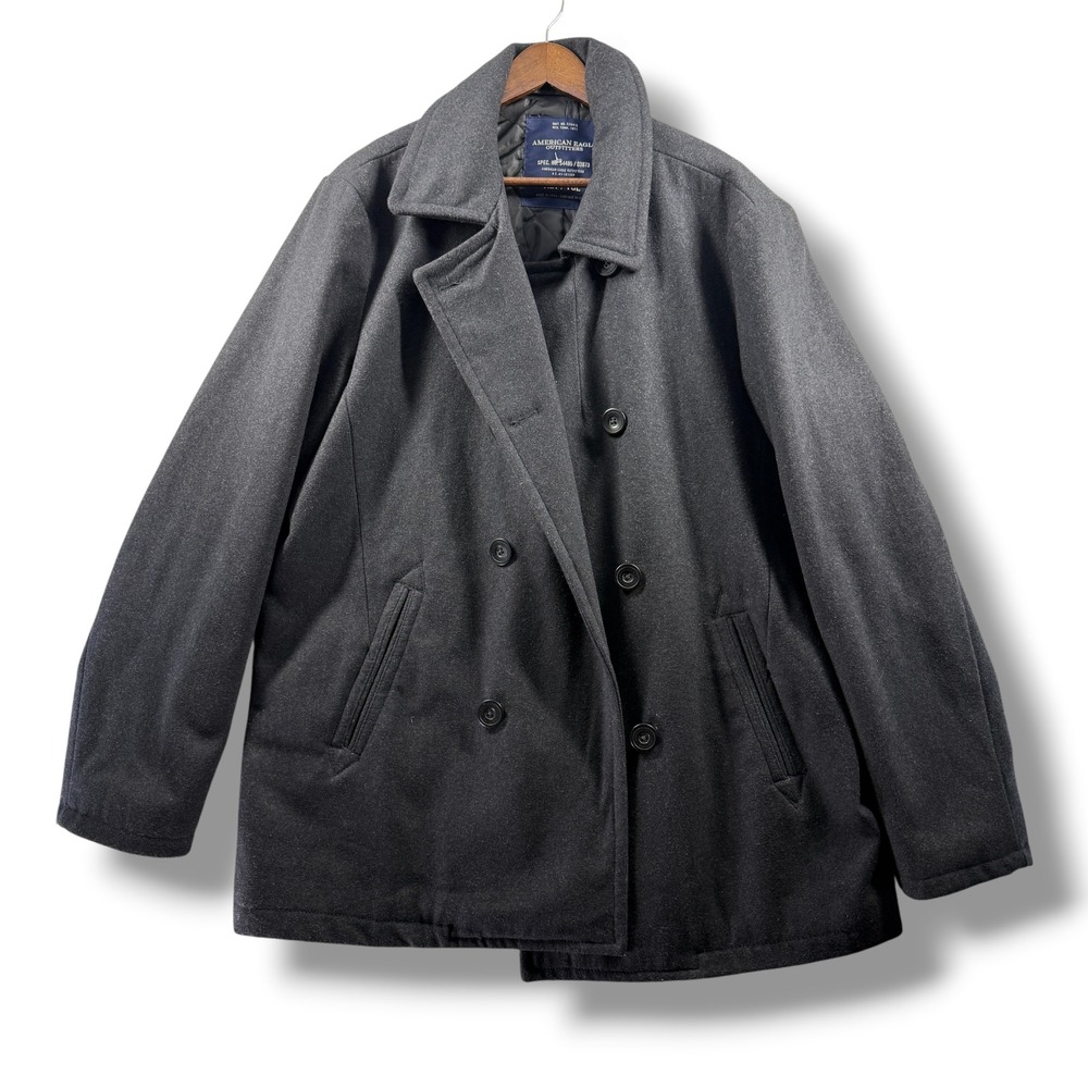American Eagle Outfitters Mens Wool Blend Pea Coat Charcoal Gray XLT 54485/03873
